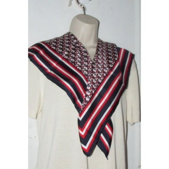 DIOR Red White Navy Trotter Print Logo Silk Scarf - Picture 4 of 9